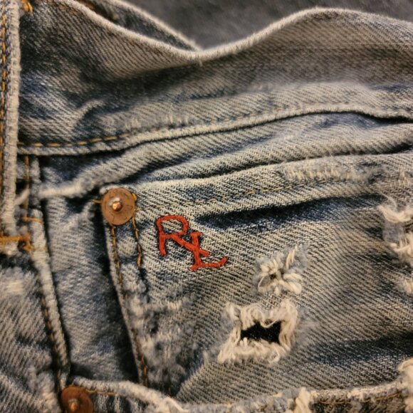 38 x 32 Polo Ralph Lauren Sullivan Slim Distressed Repaired Timeworn Rips Frays - Picture 5 of 16